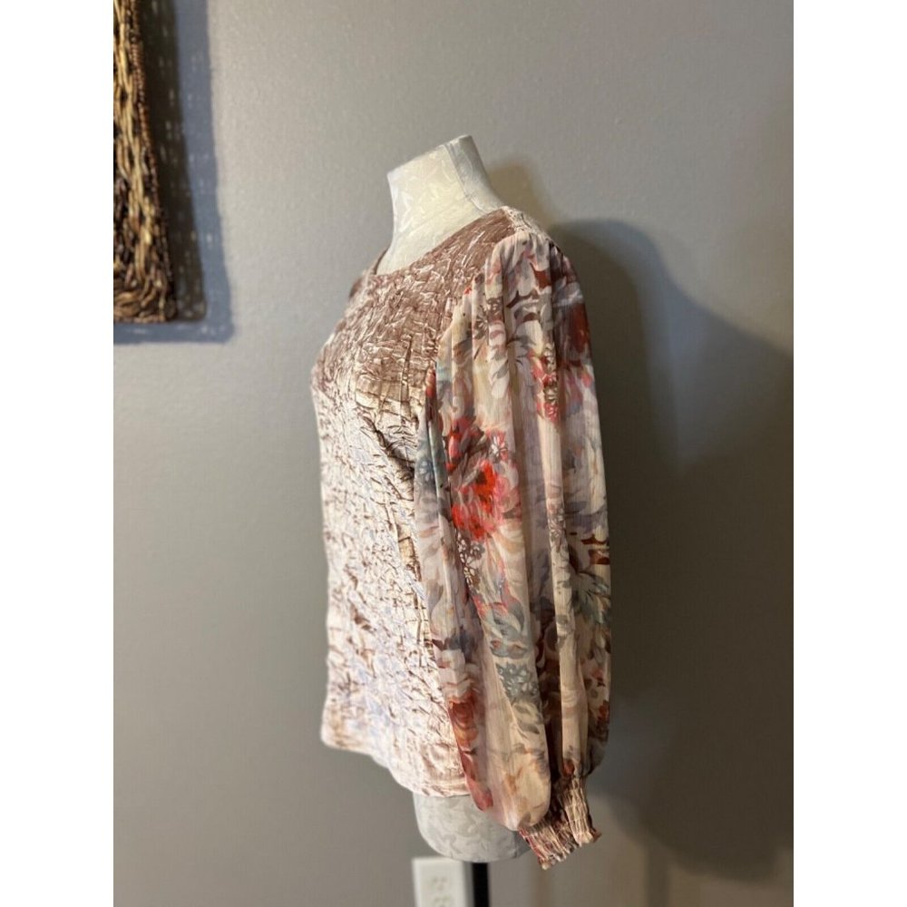 Anthropologie Meadow Rue Top XS Extra Small Pink Floral Velvet Long Sleeve - Picture 7 of 10